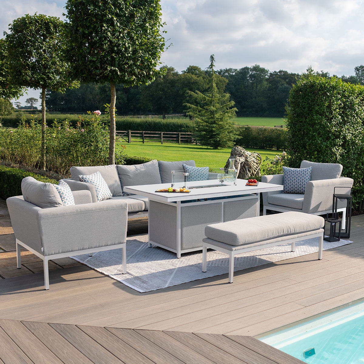 Pulse 3 Seat Sofa Set with Fire Pit Table in Lead Chine