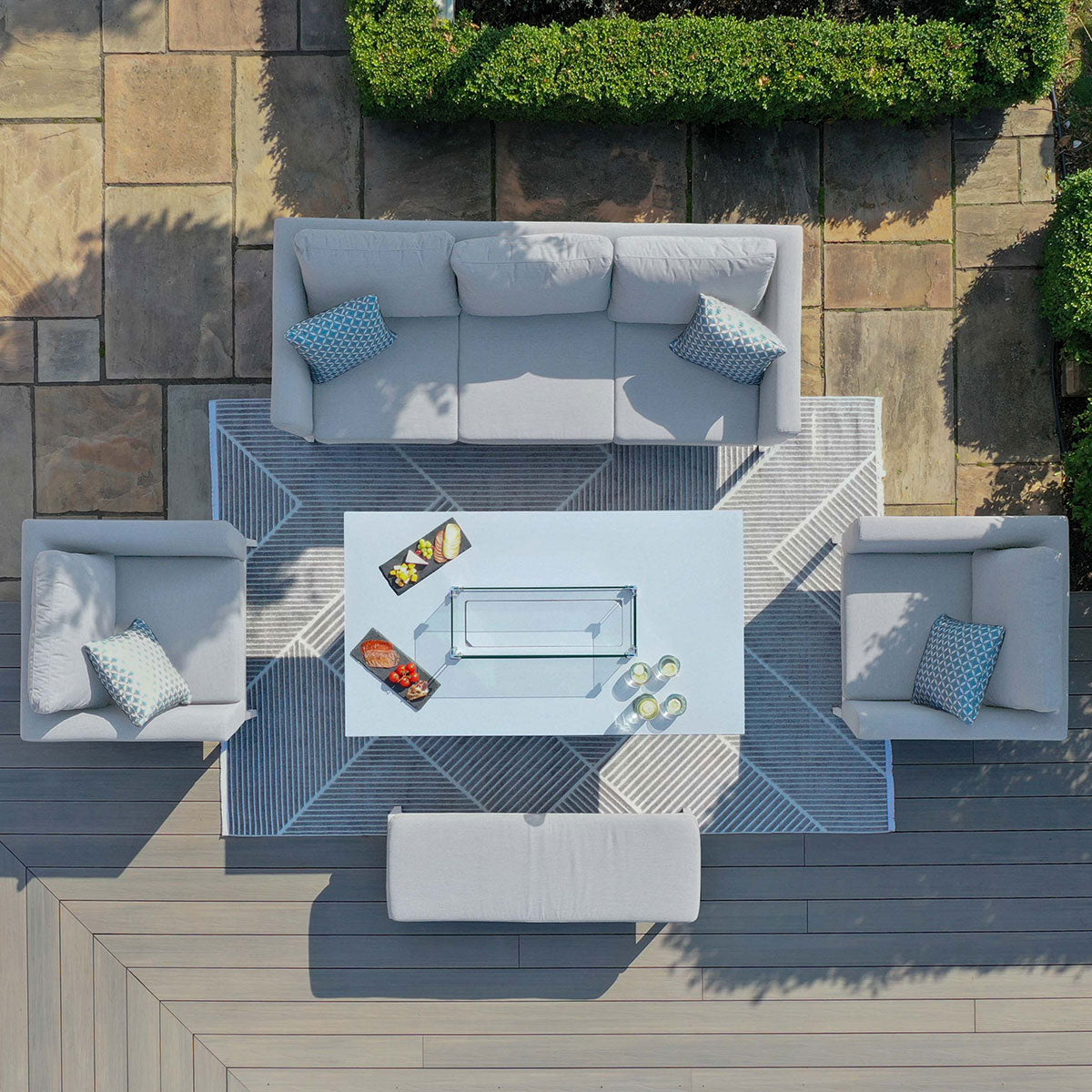 Pulse 3 Seat Sofa Set with Fire Pit Table in Lead Chine