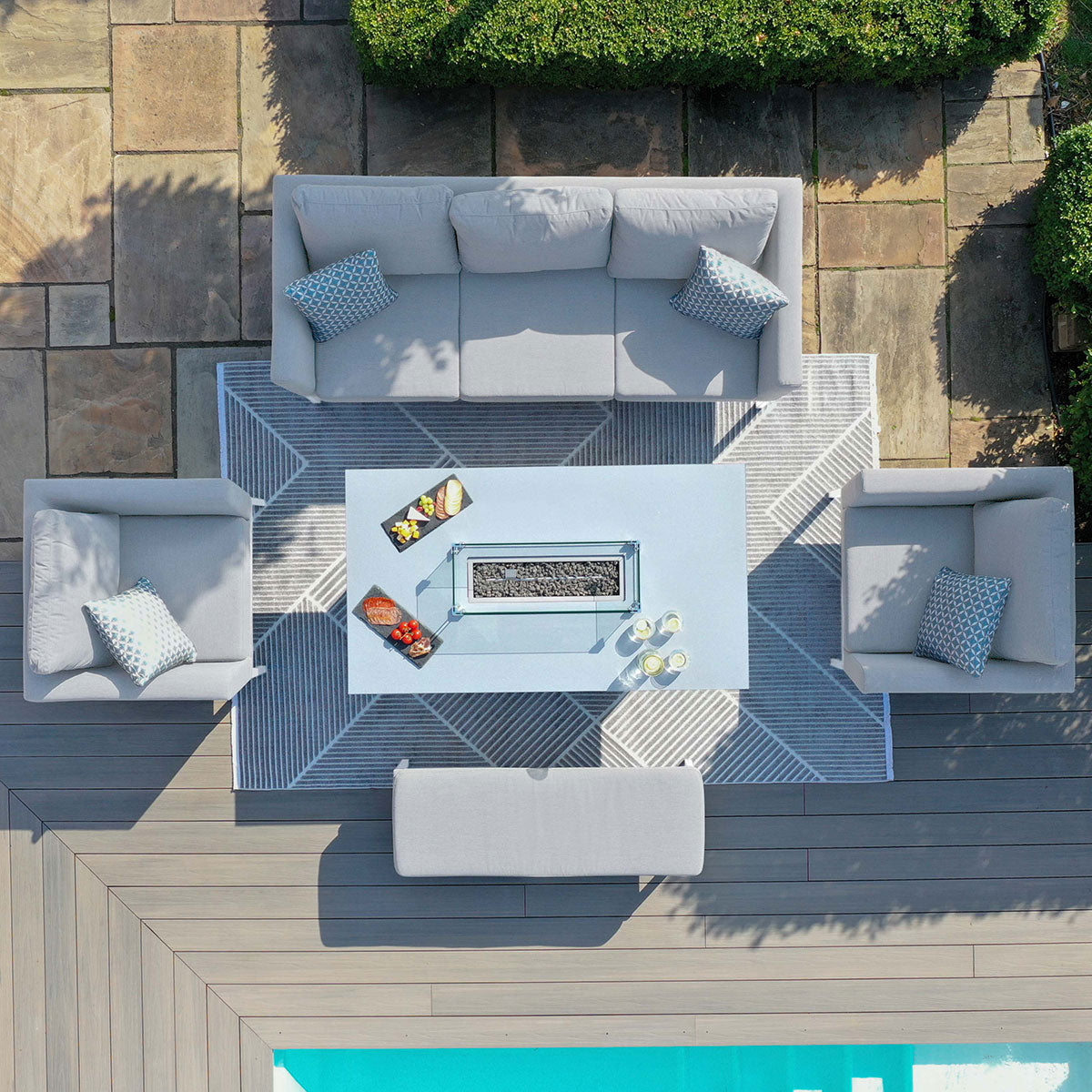 Pulse 3 Seat Sofa Set with Fire Pit Table in Lead Chine