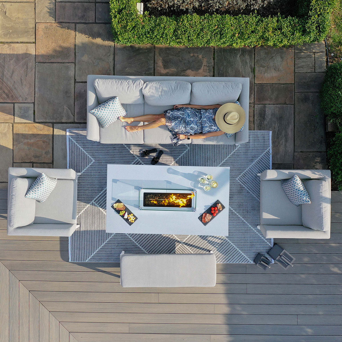 Pulse 3 Seat Sofa Set with Fire Pit Table in Lead Chine