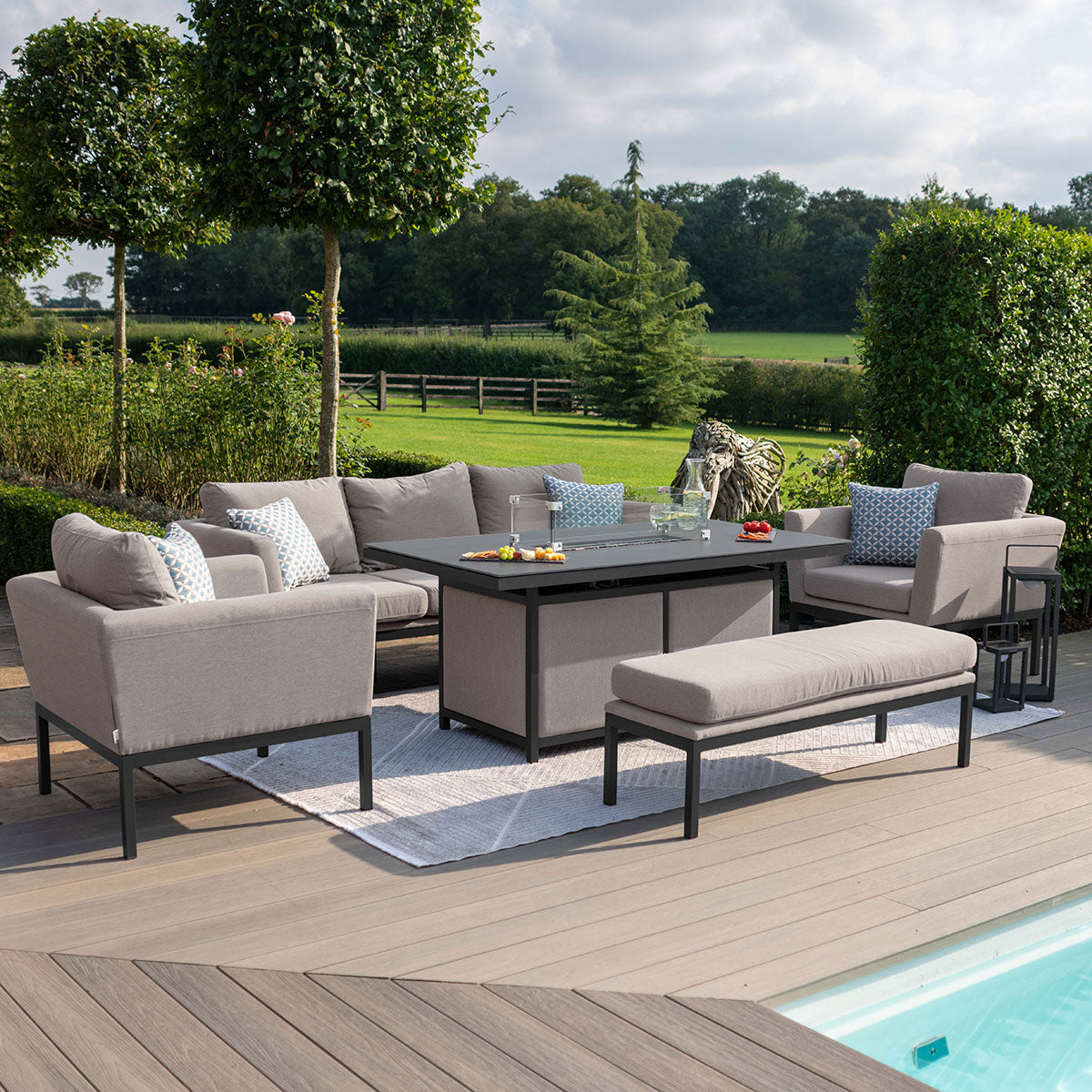 Pulse 3 Seat Sofa Set with Fire Pit Table in Taupe