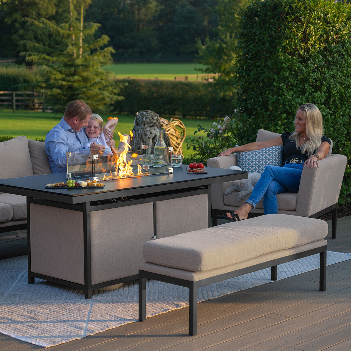 Pulse 3 Seat Sofa Set with Fire Pit Table in Taupe