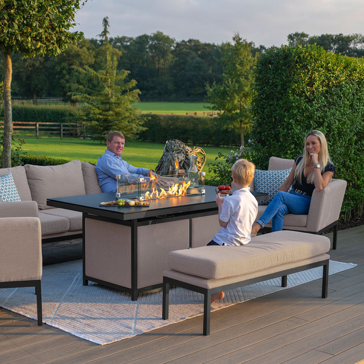 Pulse 3 Seat Sofa Set with Fire Pit Table in Taupe