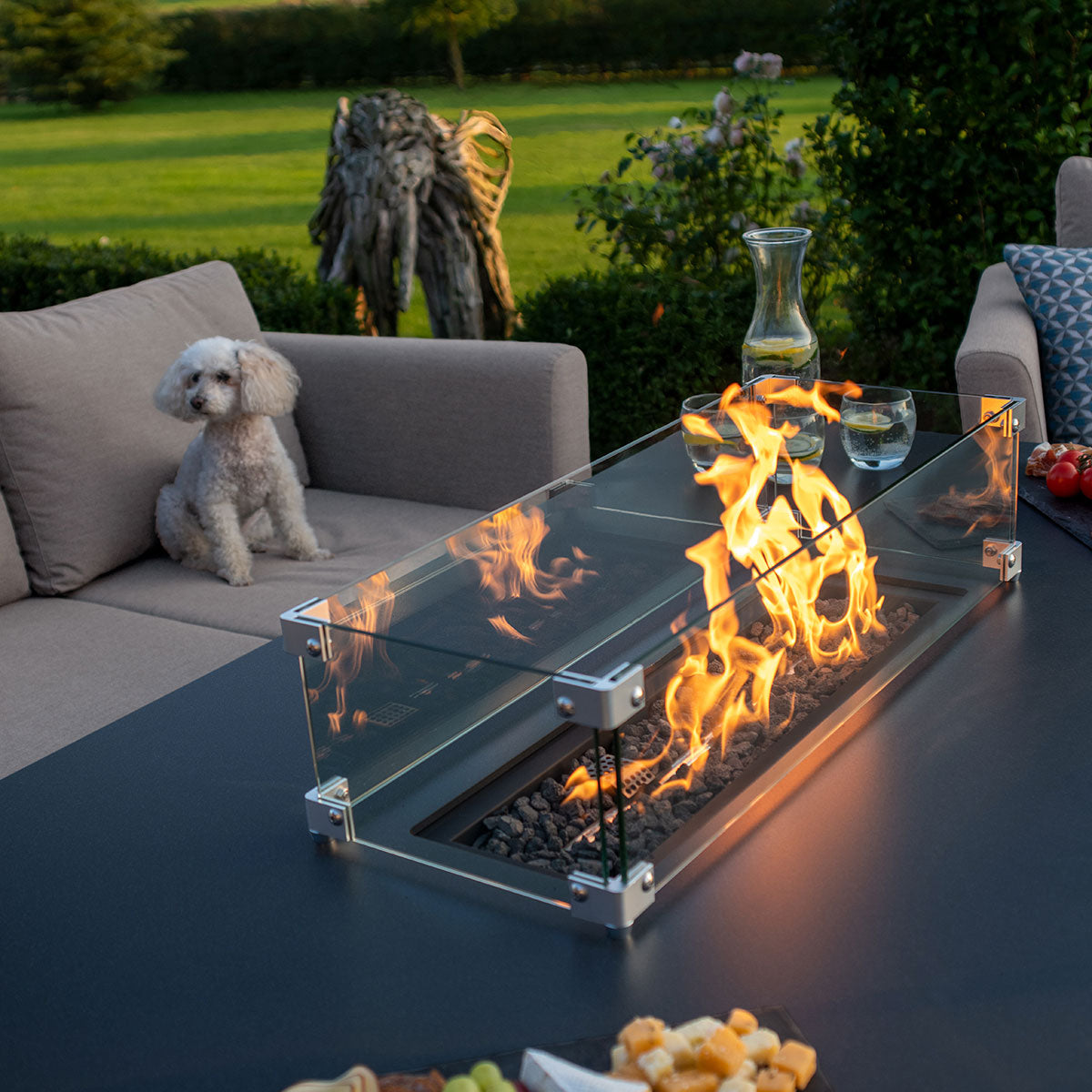 Pulse 3 Seat Sofa Set with Fire Pit Table in Taupe