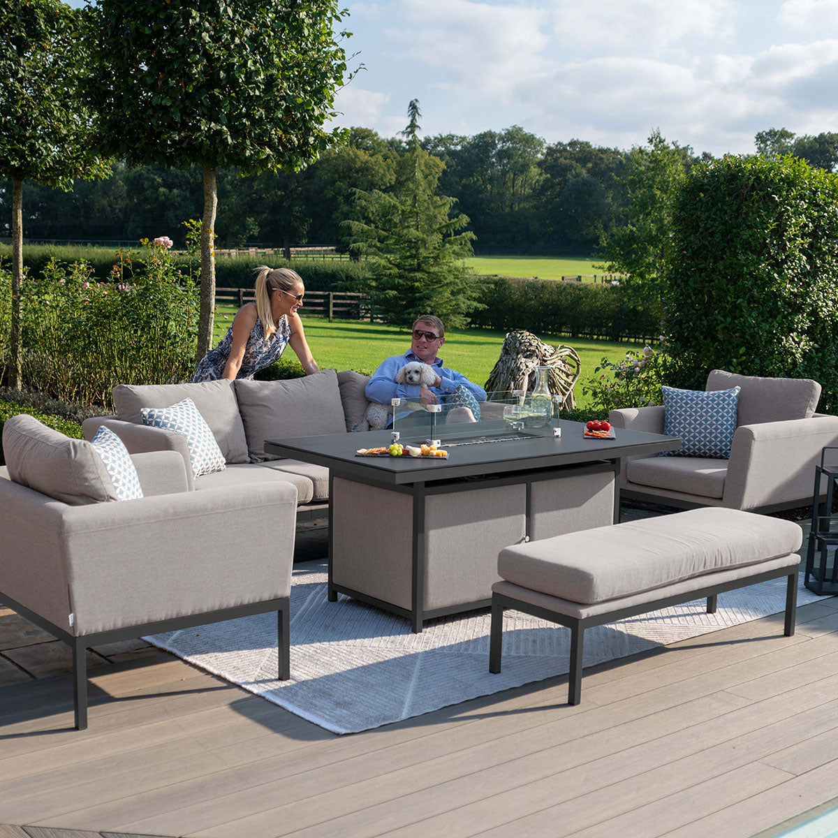 Pulse 3 Seat Sofa Set with Fire Pit Table in Taupe