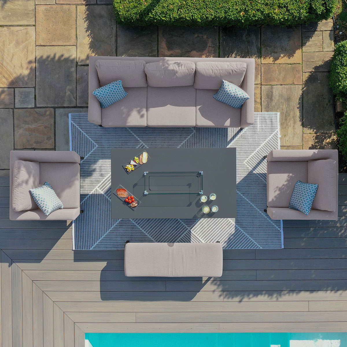 Pulse 3 Seat Sofa Set with Fire Pit Table in Taupe