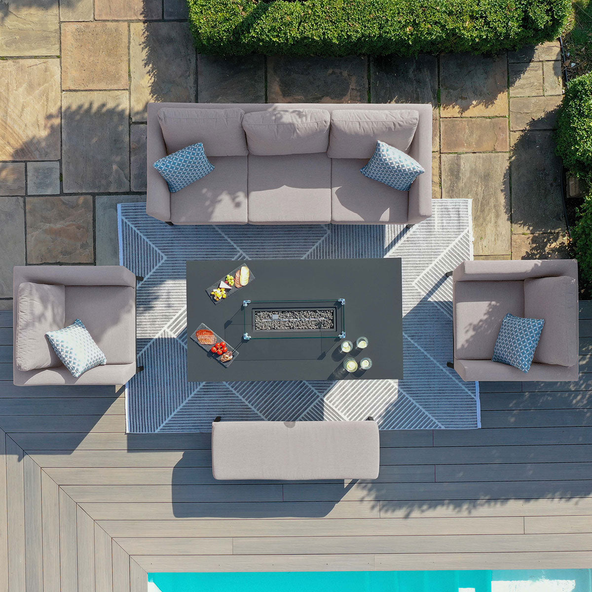 Pulse 3 Seat Sofa Set with Fire Pit Table in Taupe