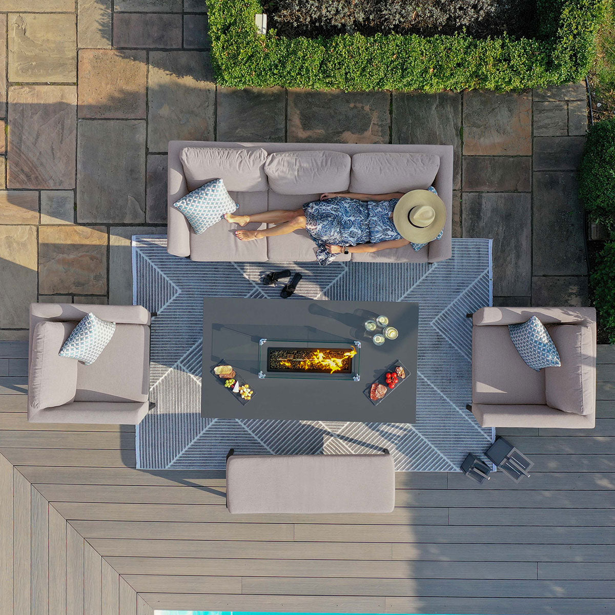 Pulse 3 Seat Sofa Set with Fire Pit Table in Taupe