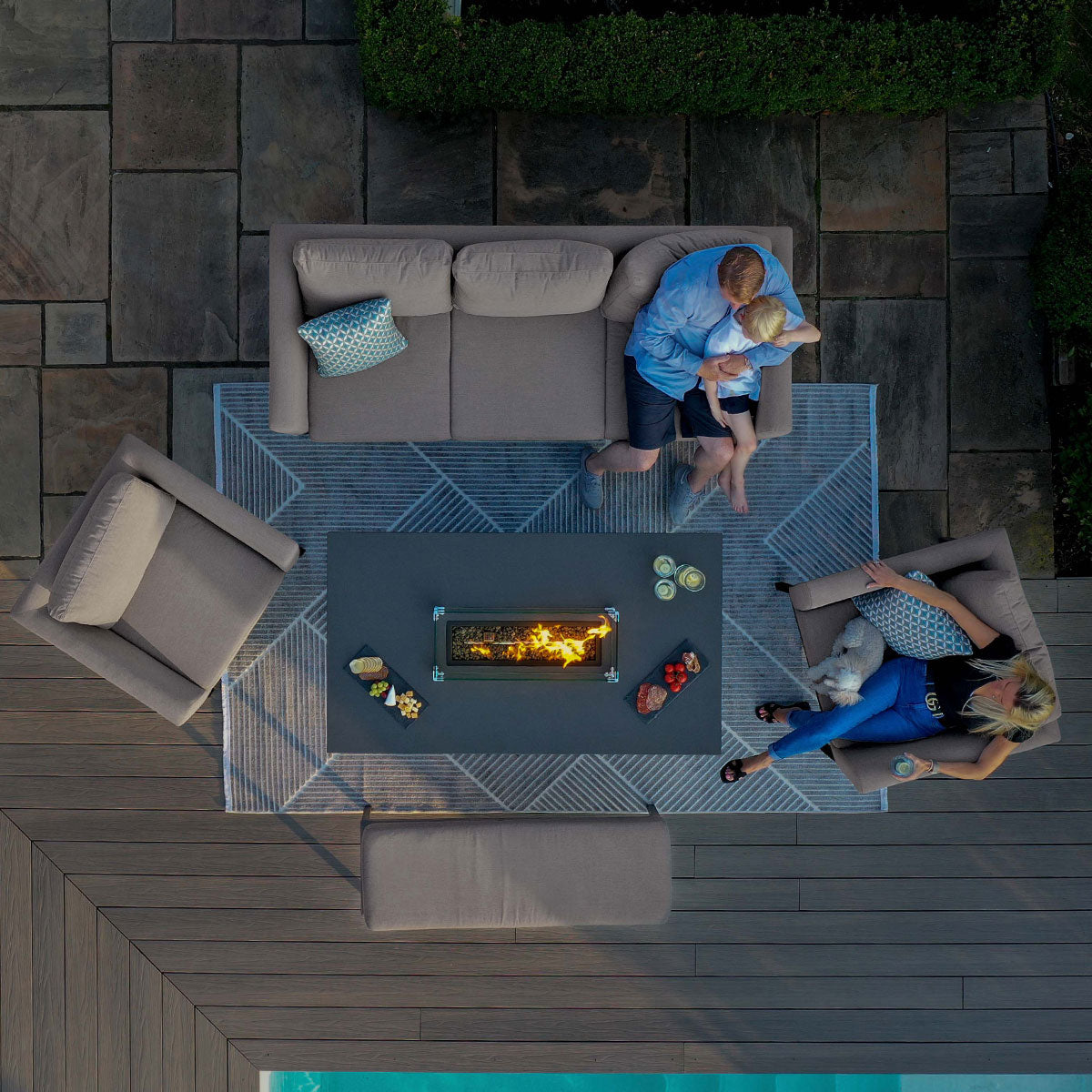 Pulse 3 Seat Sofa Set with Fire Pit Table in Taupe