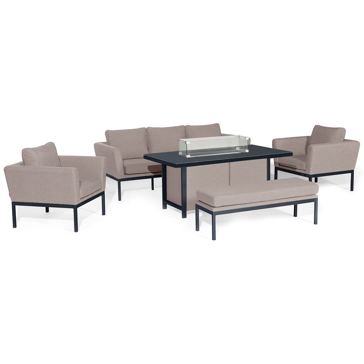 Pulse 3 Seat Sofa Set with Fire Pit Table in Taupe