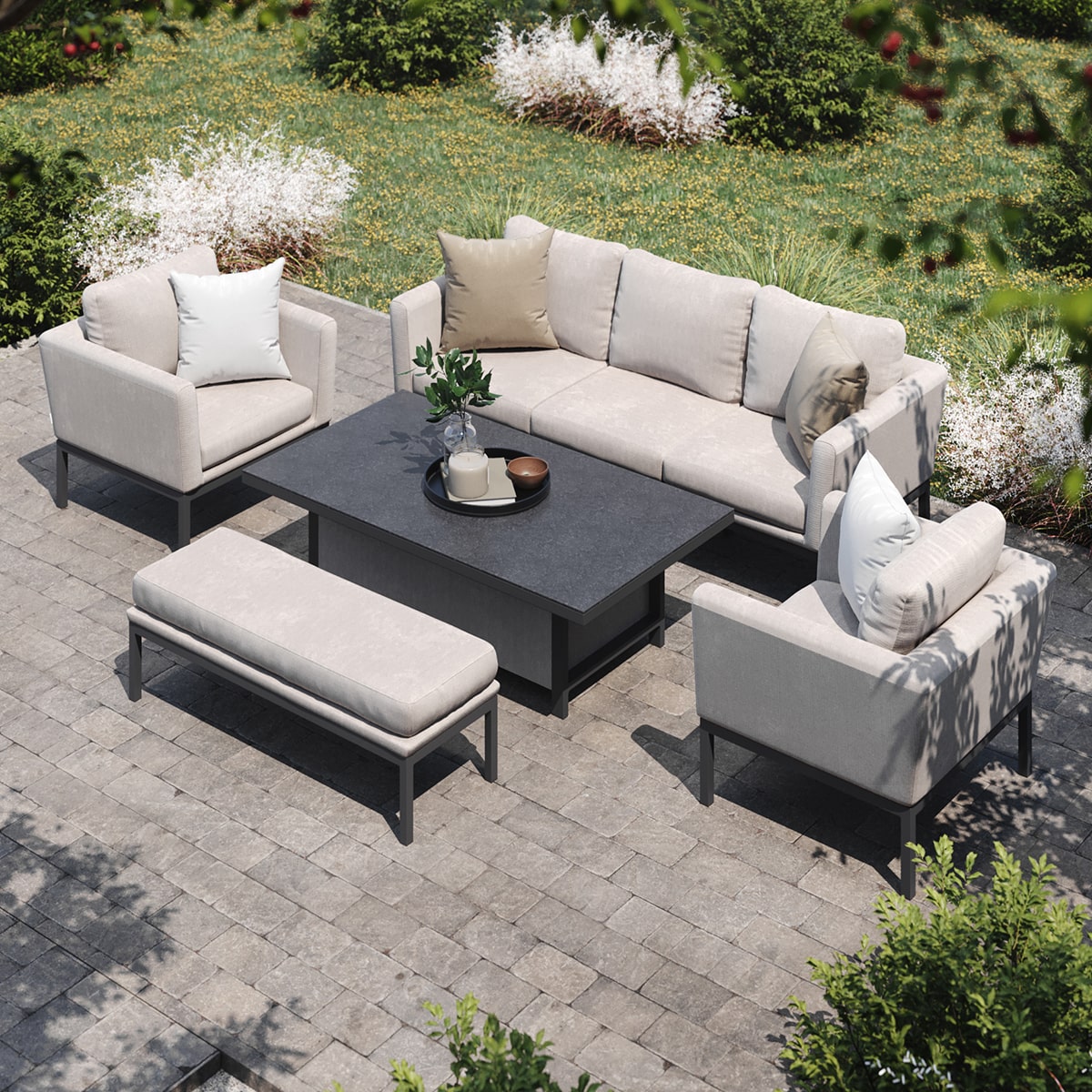 Pulse 3 Seat Sofa Set with Rising Table in Oatmeal