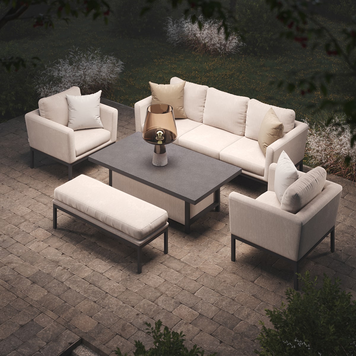 Pulse 3 Seat Sofa Set with Rising Table in Oatmeal