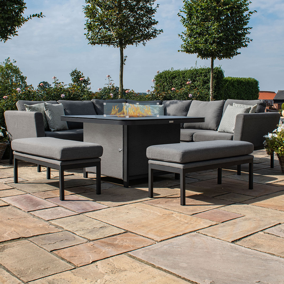 Pulse Deluxe Square Corner Dining Set - with Fire Pit Table in Flanelle