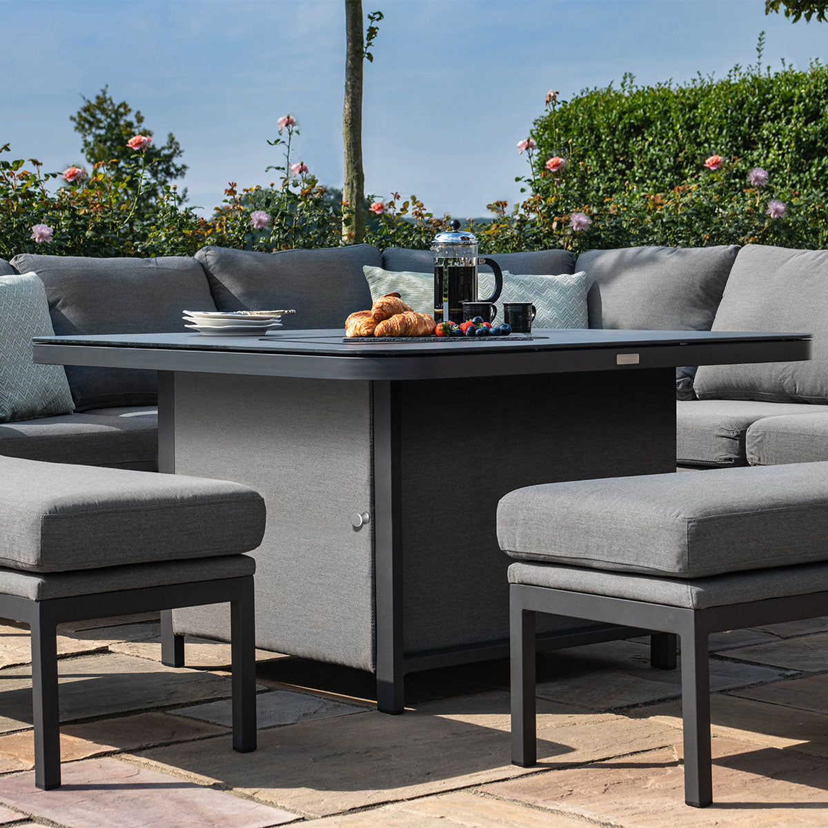 Pulse Deluxe Square Corner Dining Set - with Fire Pit Table in Flanelle