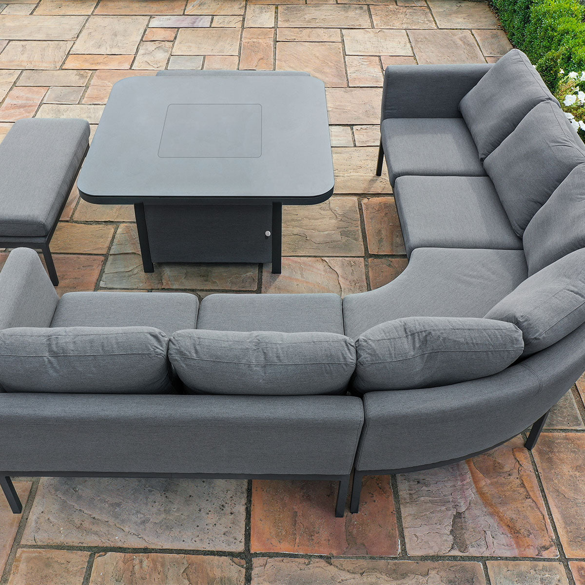 Pulse Deluxe Square Corner Dining Set - with Fire Pit Table in Flanelle