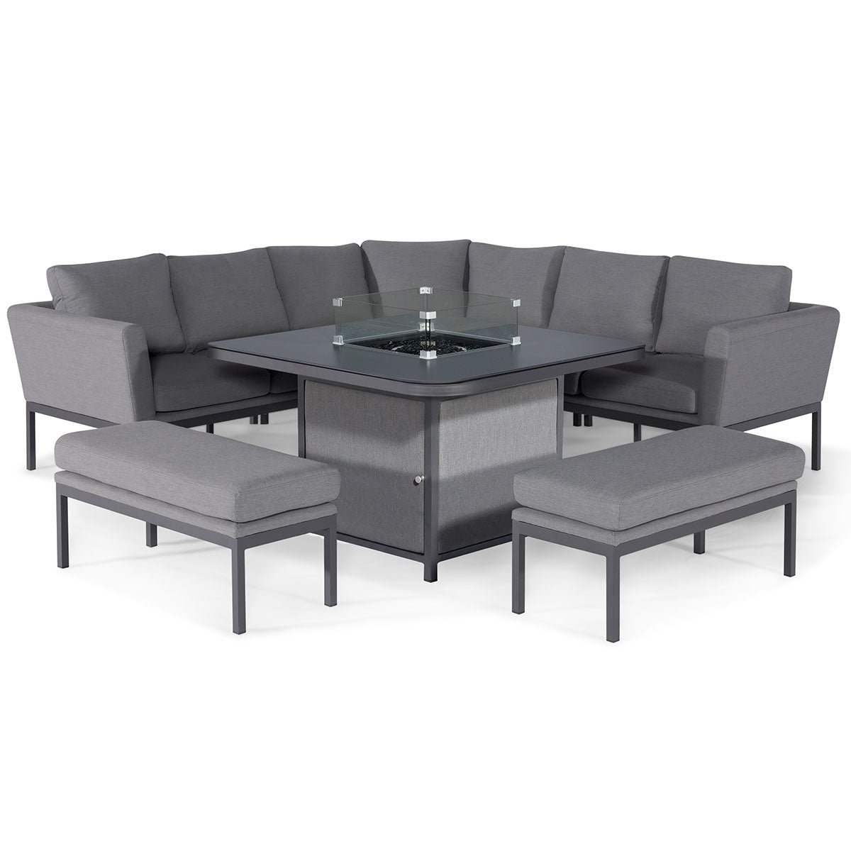 Pulse Deluxe Square Corner Dining Set - with Fire Pit Table in Flanelle