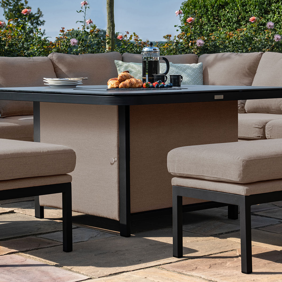 Pulse Deluxe Square Corner Dining Set - with Fire Pit Table in Taupe