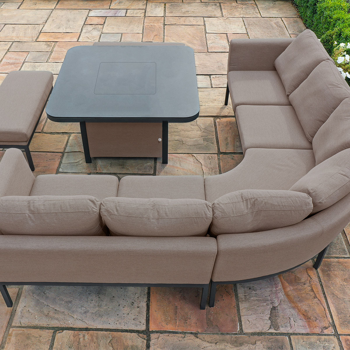 Pulse Deluxe Square Corner Dining Set - with Fire Pit Table in Taupe