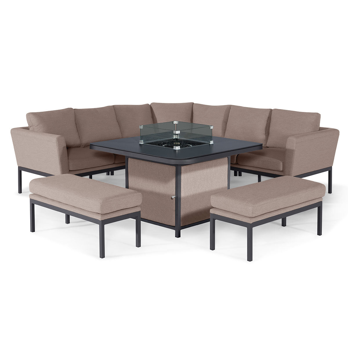 Pulse Deluxe Square Corner Dining Set - with Fire Pit Table in Taupe