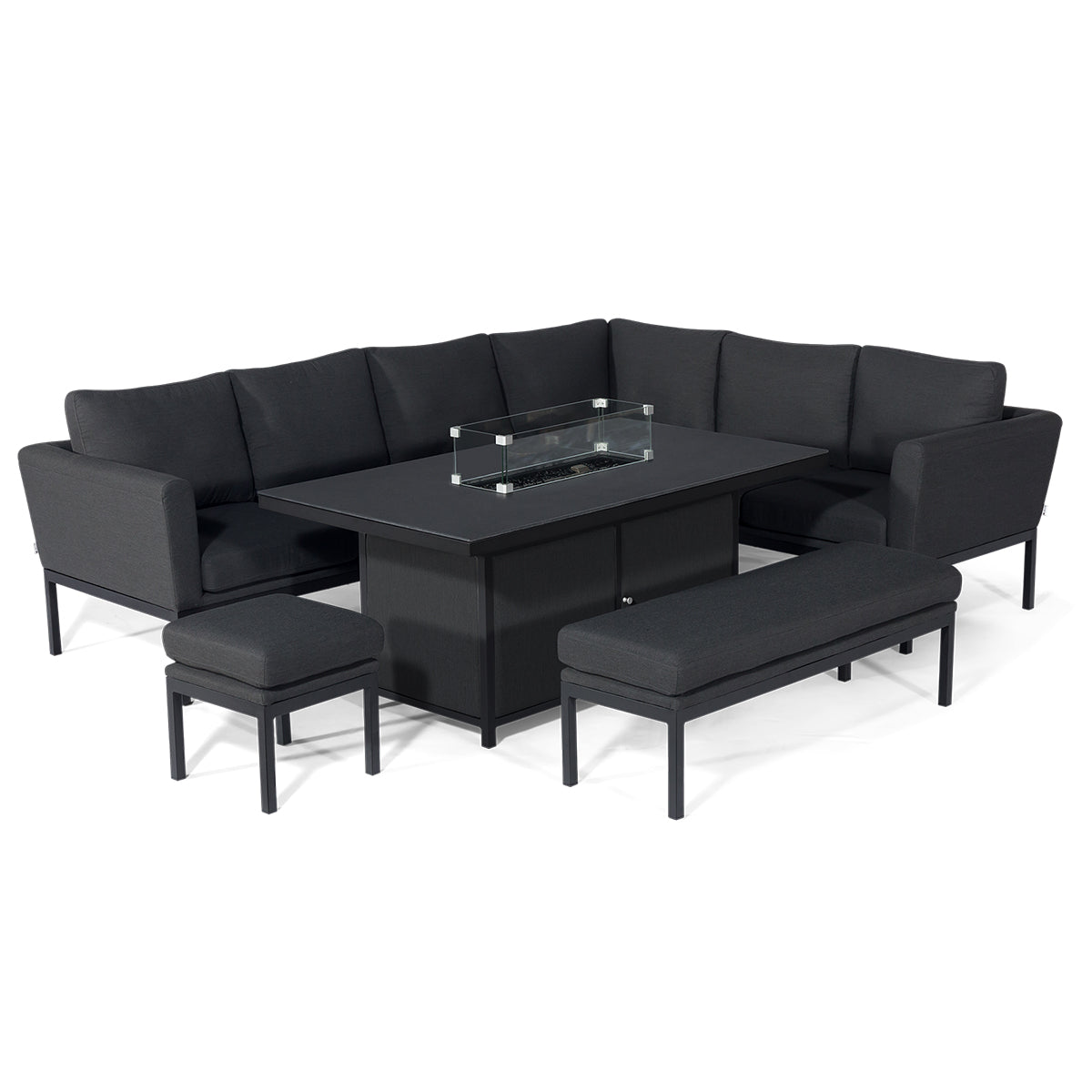 Pulse Left Handed Rectangular Corner Dining Set with Fire Pit in Charcoal