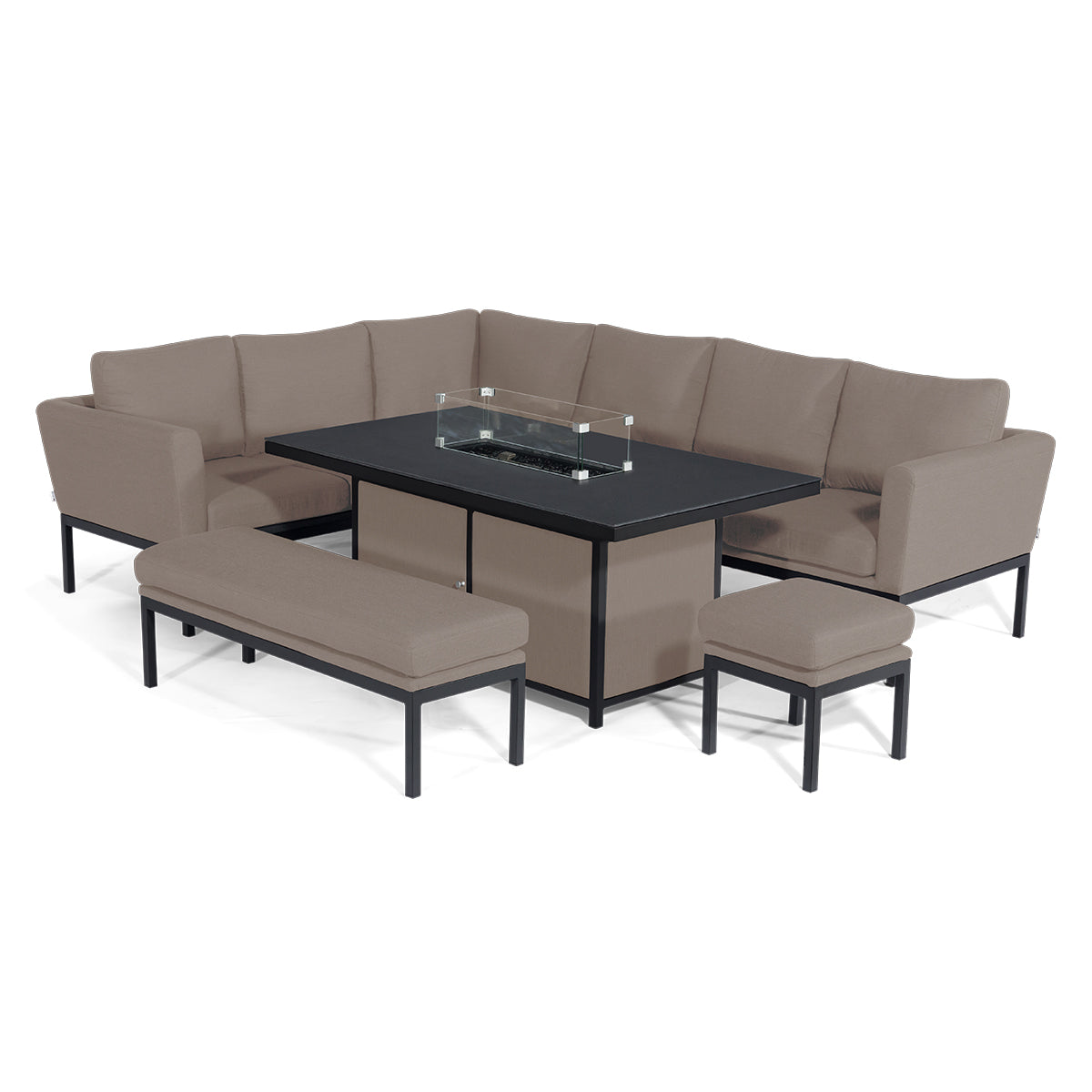 Pulse Rectangular Corner Dining Set - With Fire Pit Table in Taupe