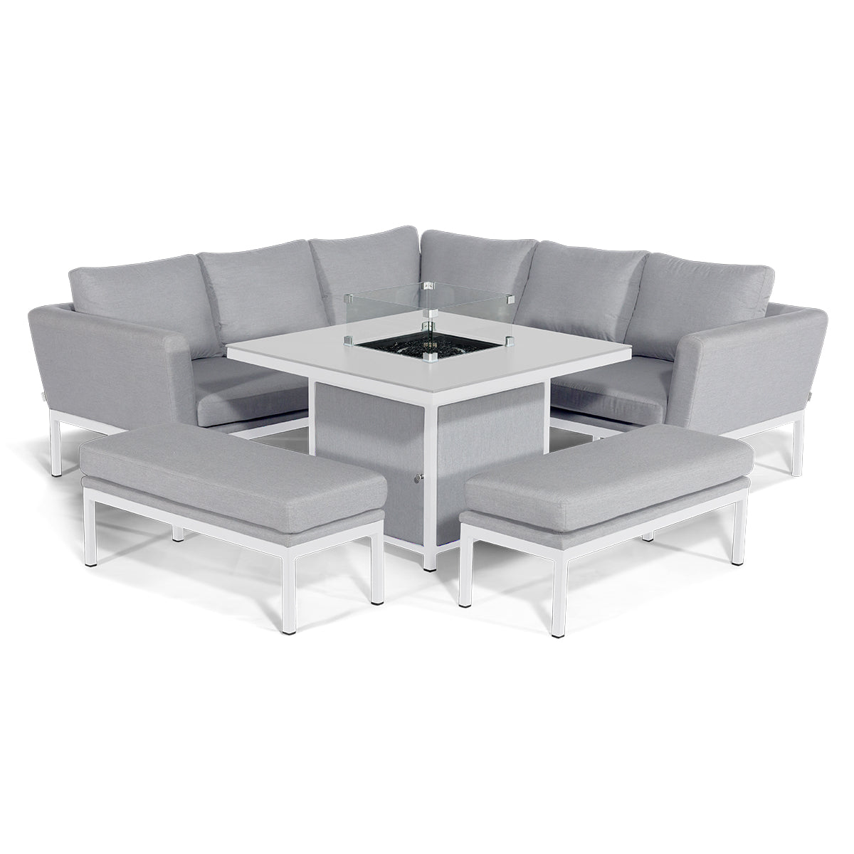 Pulse Square Corner Dining Set - With Fire Pit Table in Lead Chine