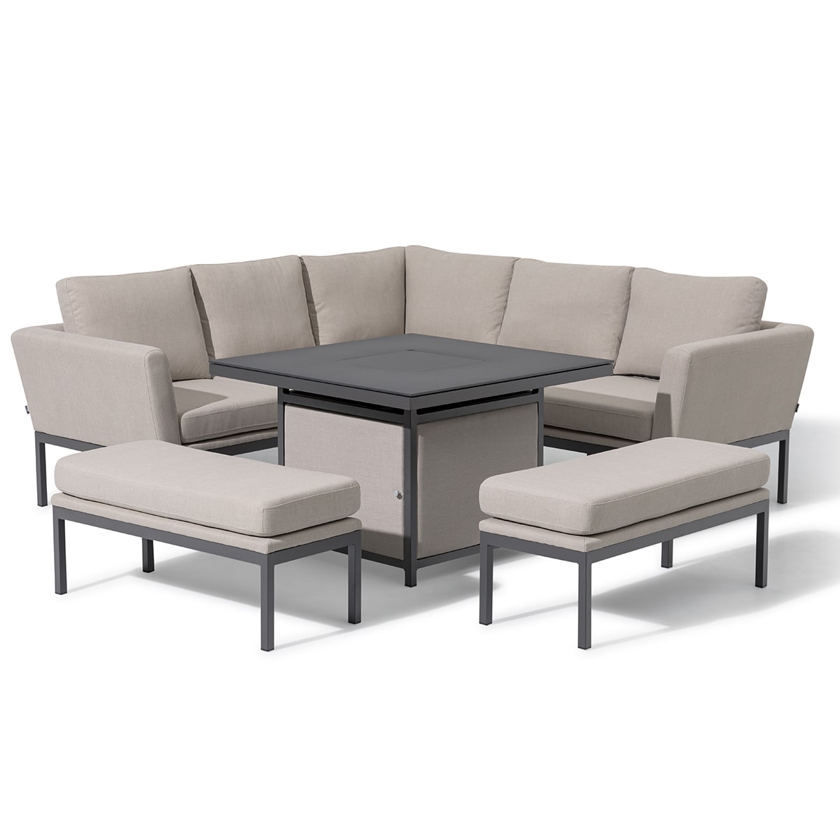 Pulse Square Corner Dining Set - With Fire Pit Table in Oatmeal