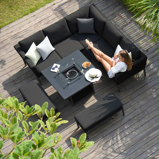 Pulse Square Corner Dining Set - With Fire Pit Table in Charcoal