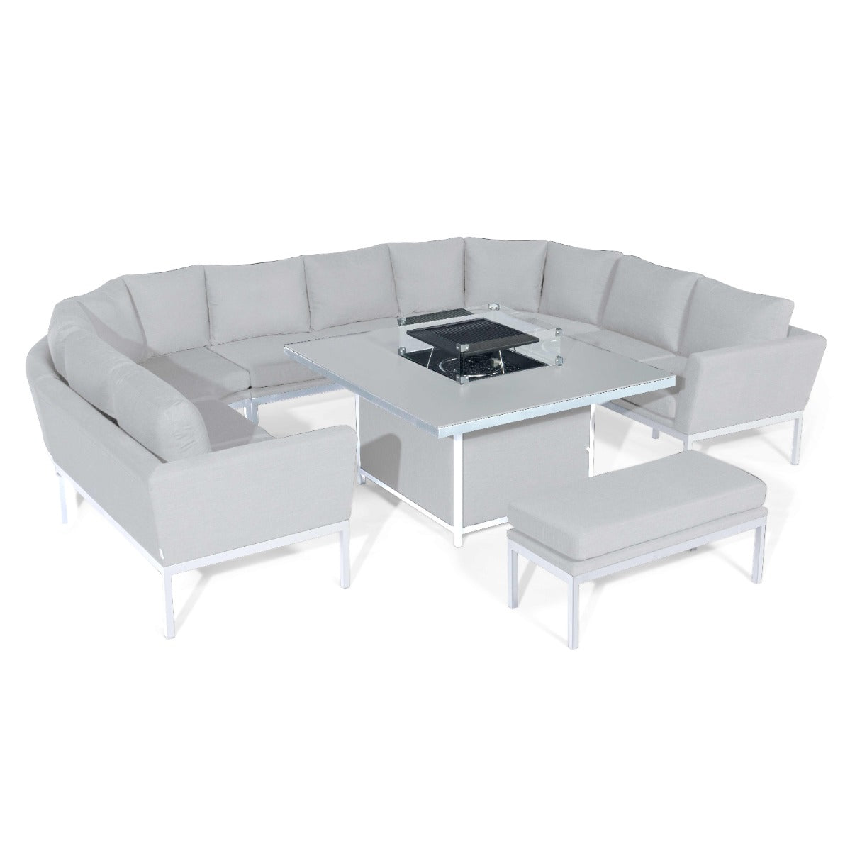 Pulse U Shape Corner Dining Set with Fire Pit Table in Lead Chine