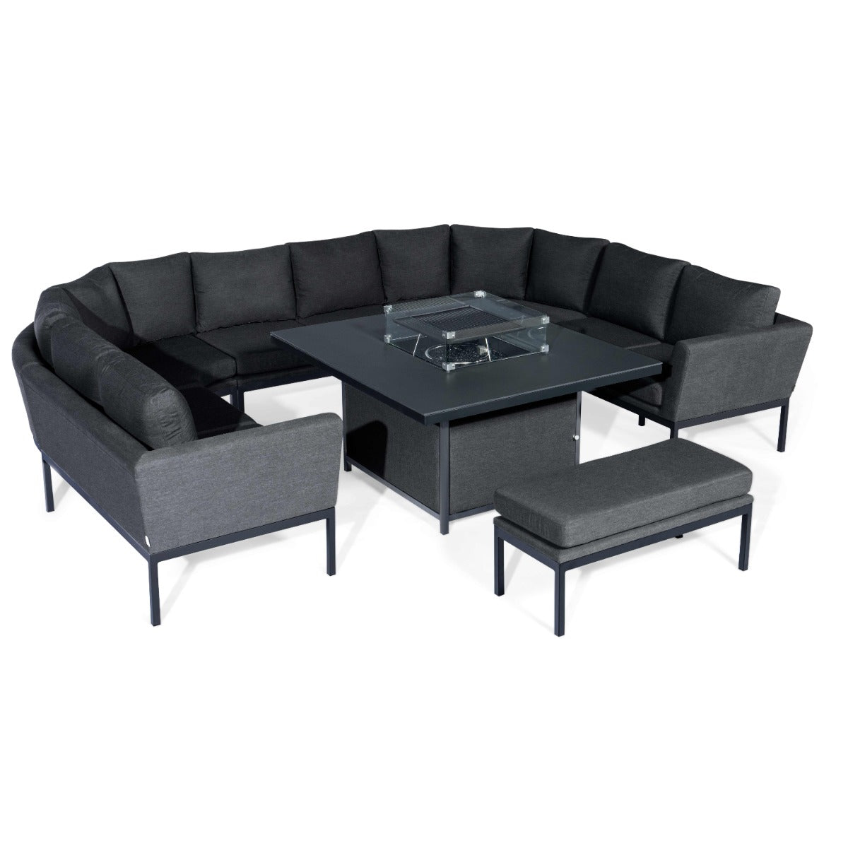 Pulse U Shape Corner Dining Set with Fire Pit Table in Charcoal