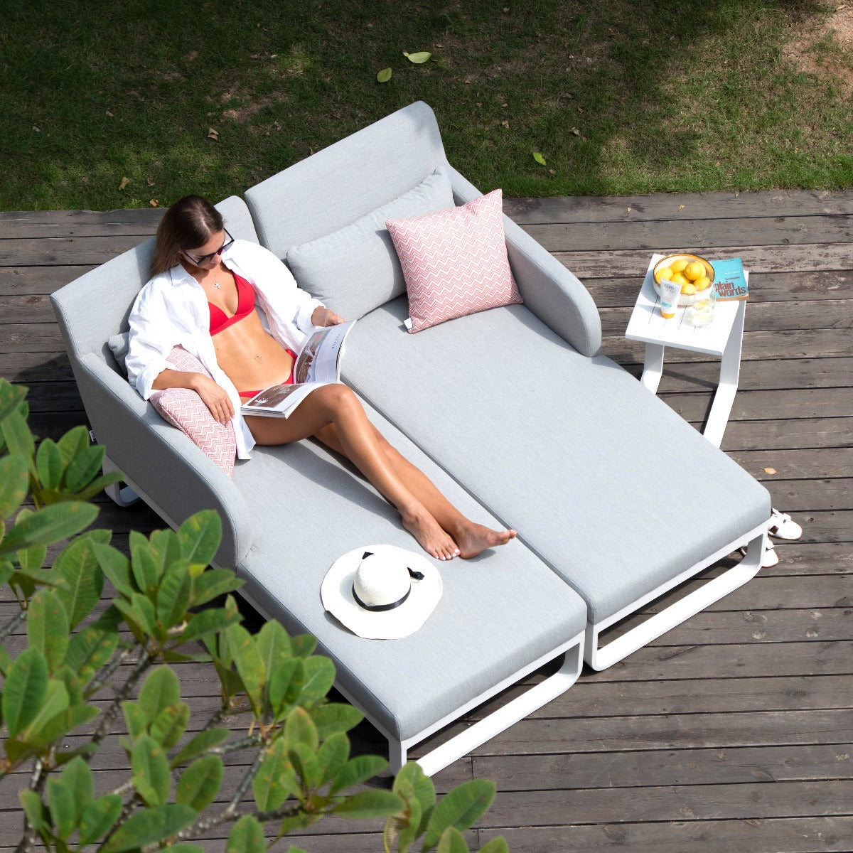 Unity Double Sunlounger in Lead Chine