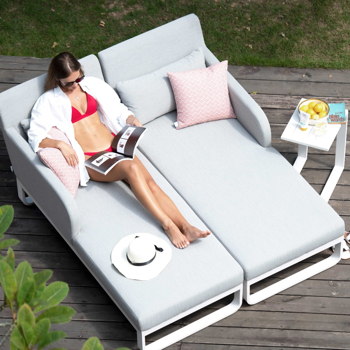 Unity Double Sunlounger in Lead Chine