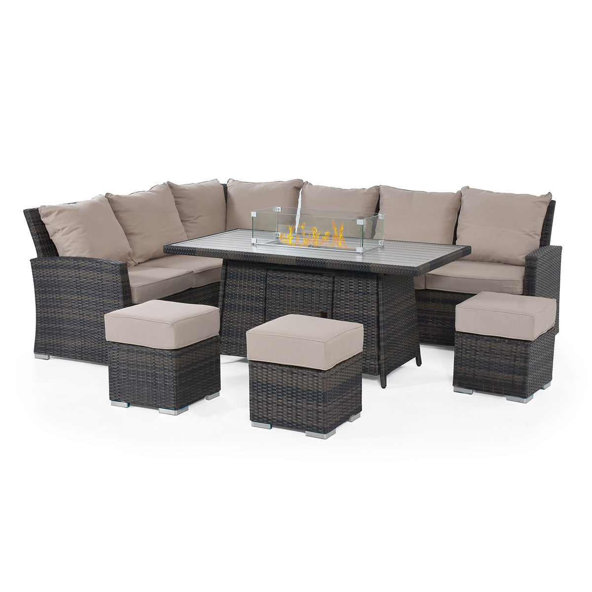 Kingston Corner Dining Set with Fire Pit in Brown