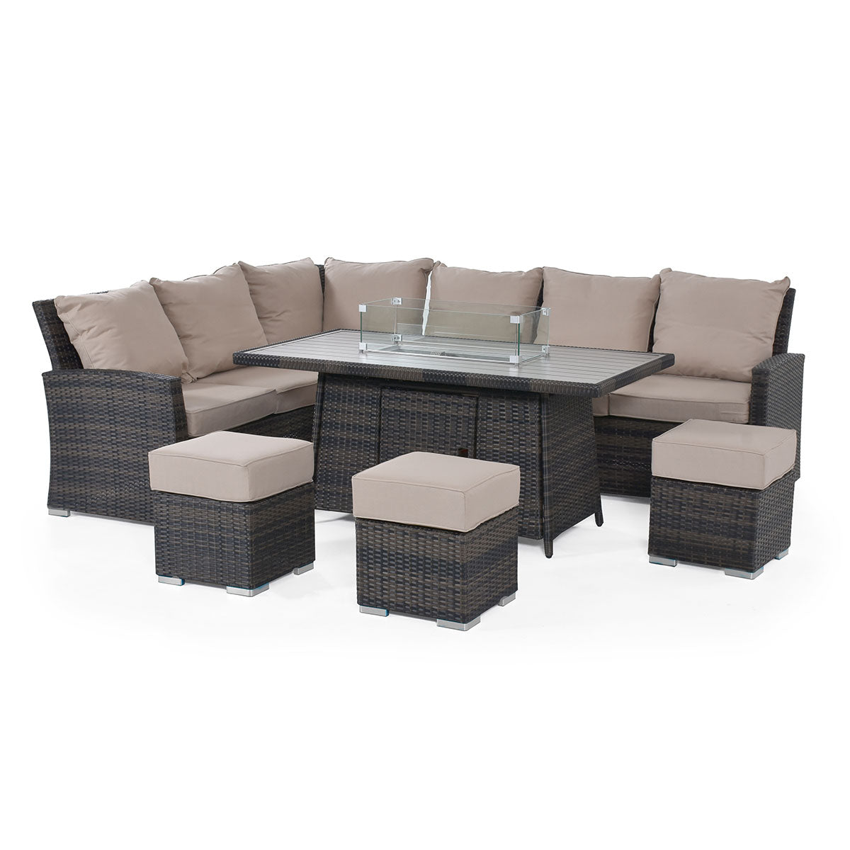 Kingston Corner Dining Set with Fire Pit in Brown