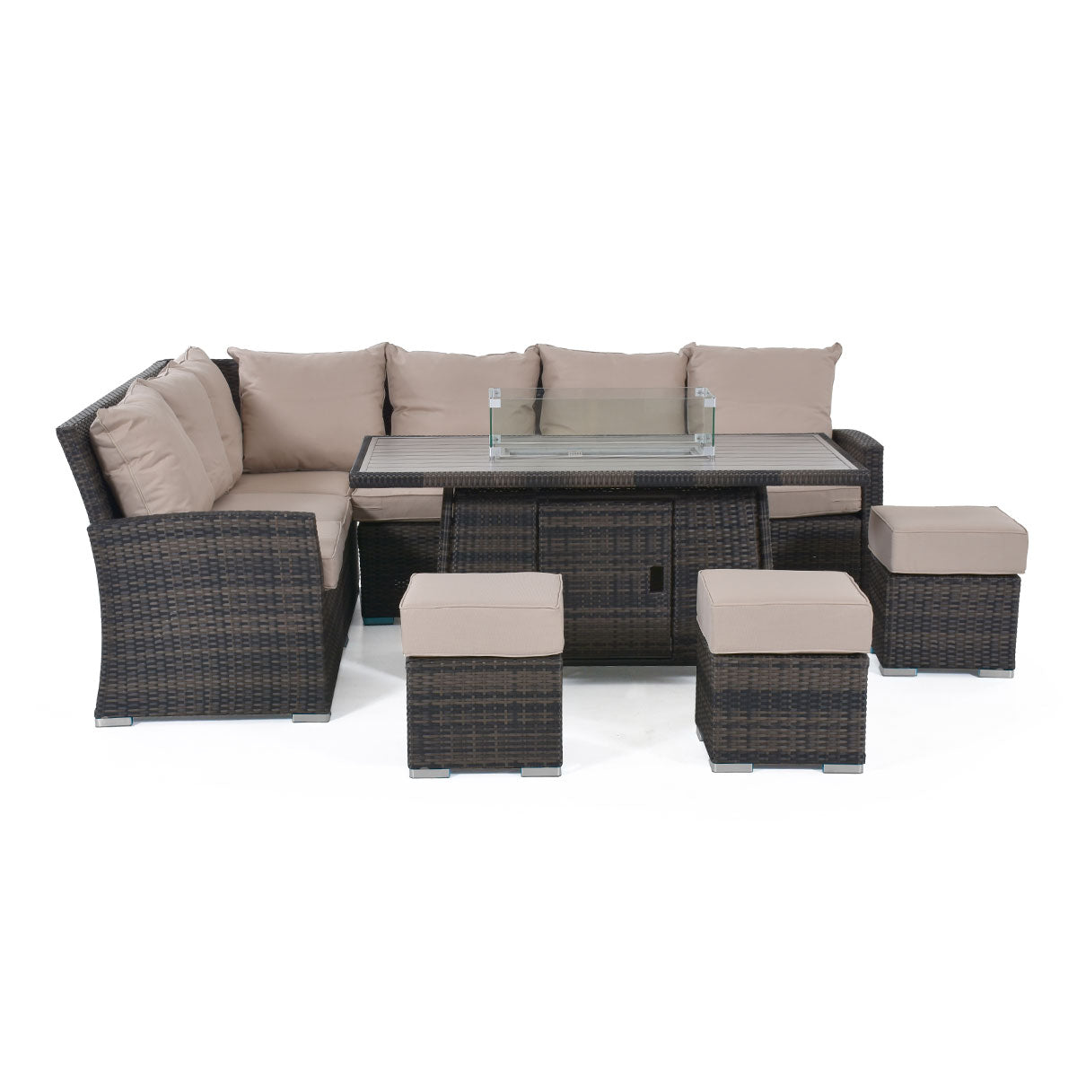 Kingston Corner Dining Set with Fire Pit in Brown