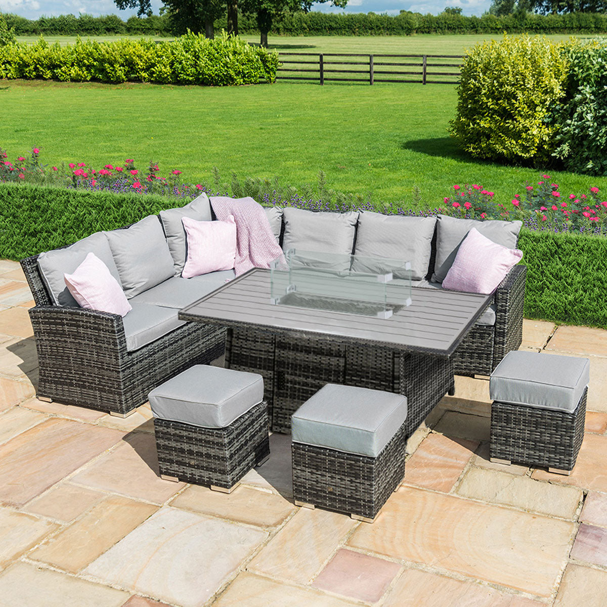 Kingston Corner Dining Set with Fire Pit in Grey