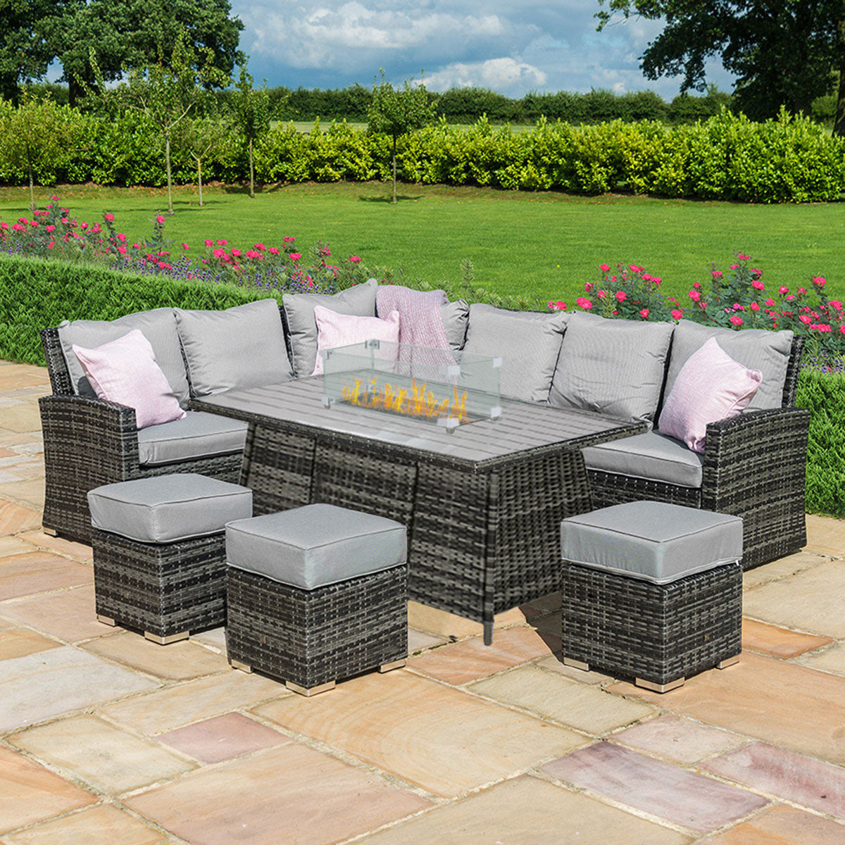 Kingston Corner Dining Set with Fire Pit in Grey