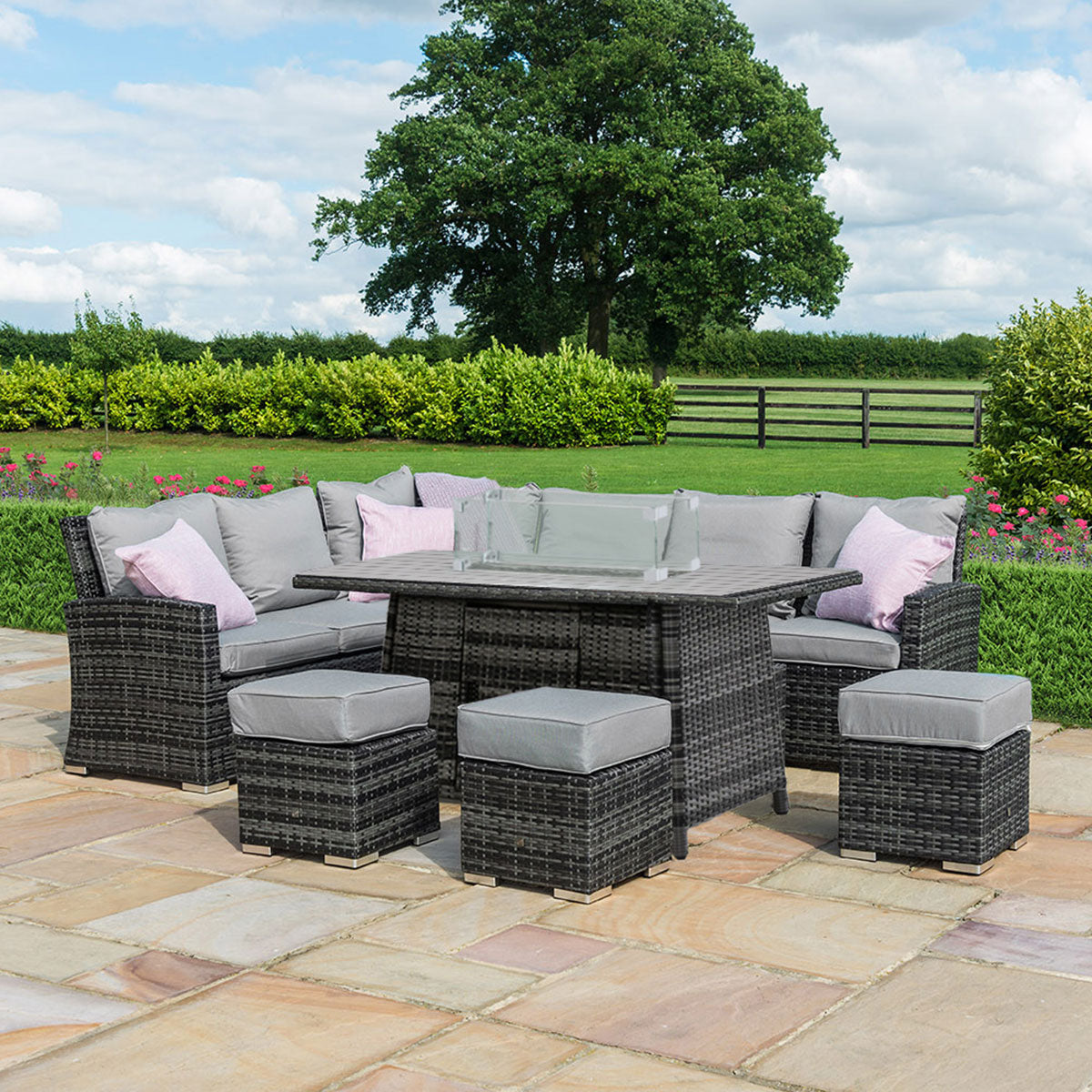 Kingston Corner Dining Set with Fire Pit in Grey