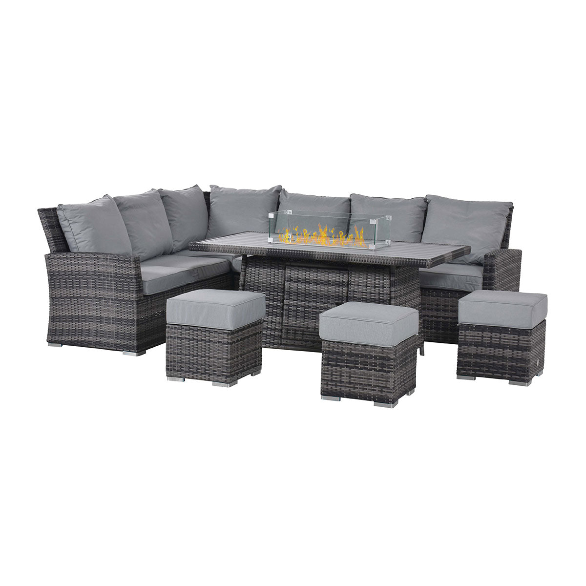 Kingston Corner Dining Set with Fire Pit in Grey