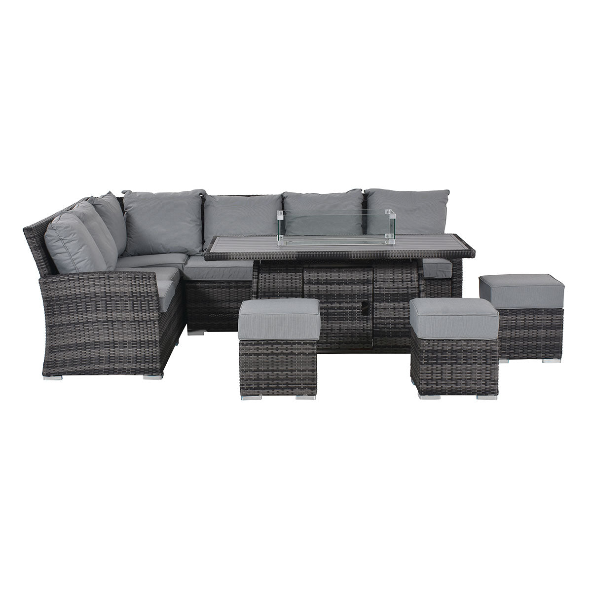 Kingston Corner Dining Set with Fire Pit in Grey