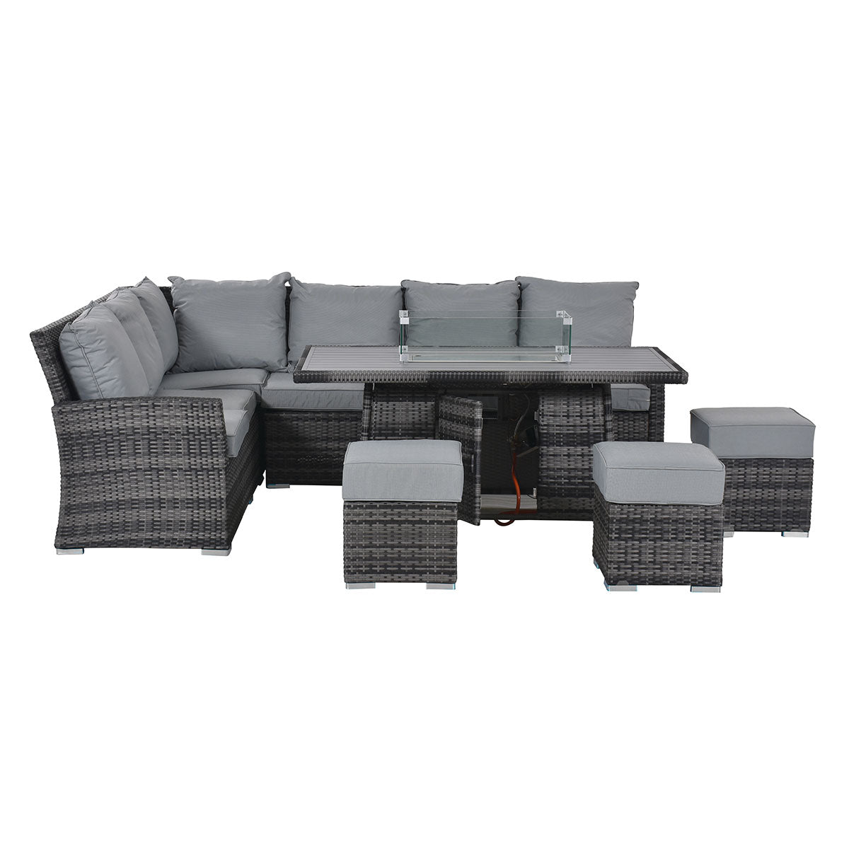 Kingston Corner Dining Set with Fire Pit in Grey