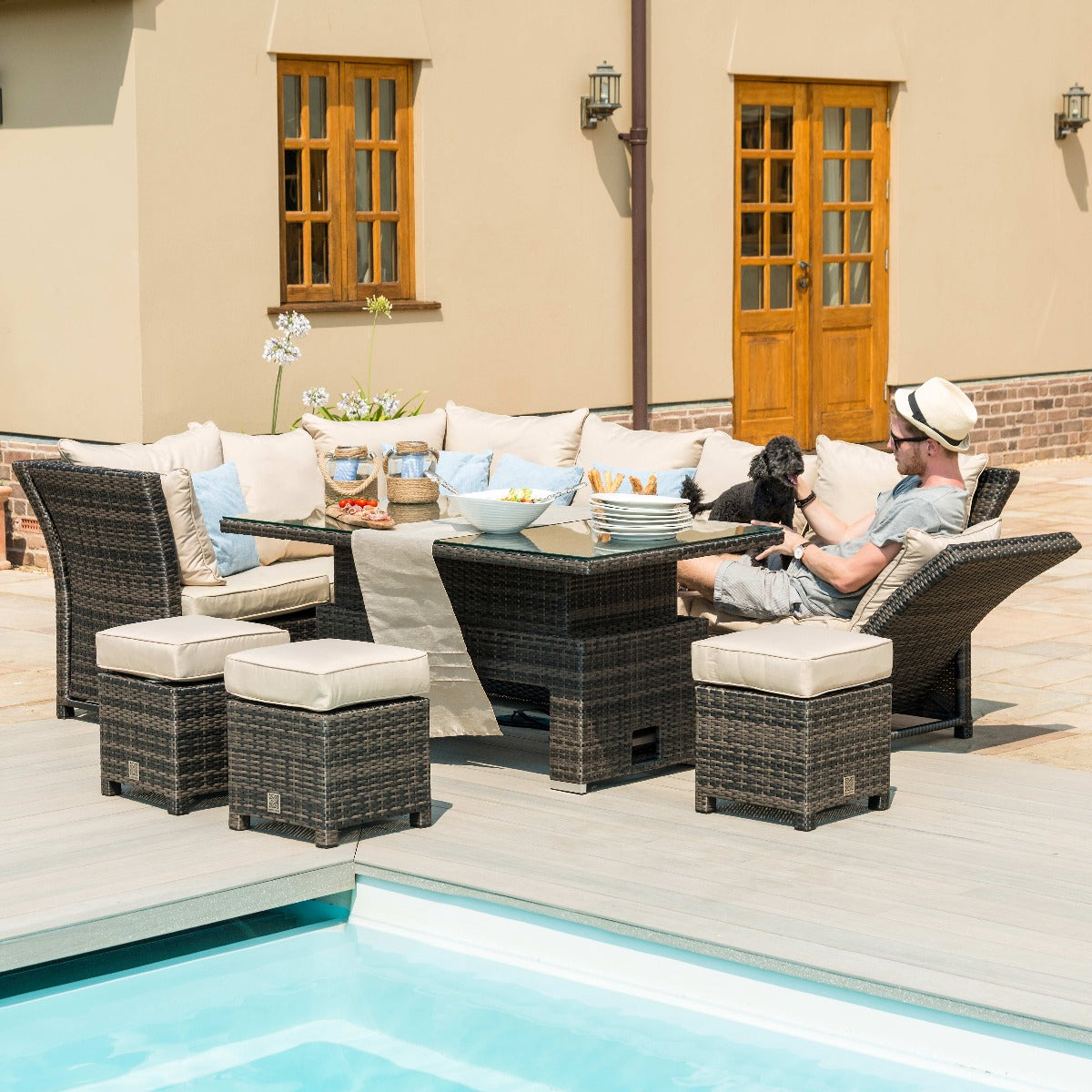 Henley Corner Dining Set with Rising Table in Brown