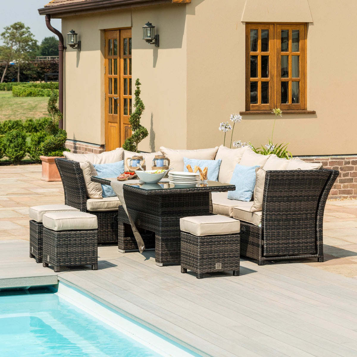 Henley Corner Dining Set with Rising Table in Brown