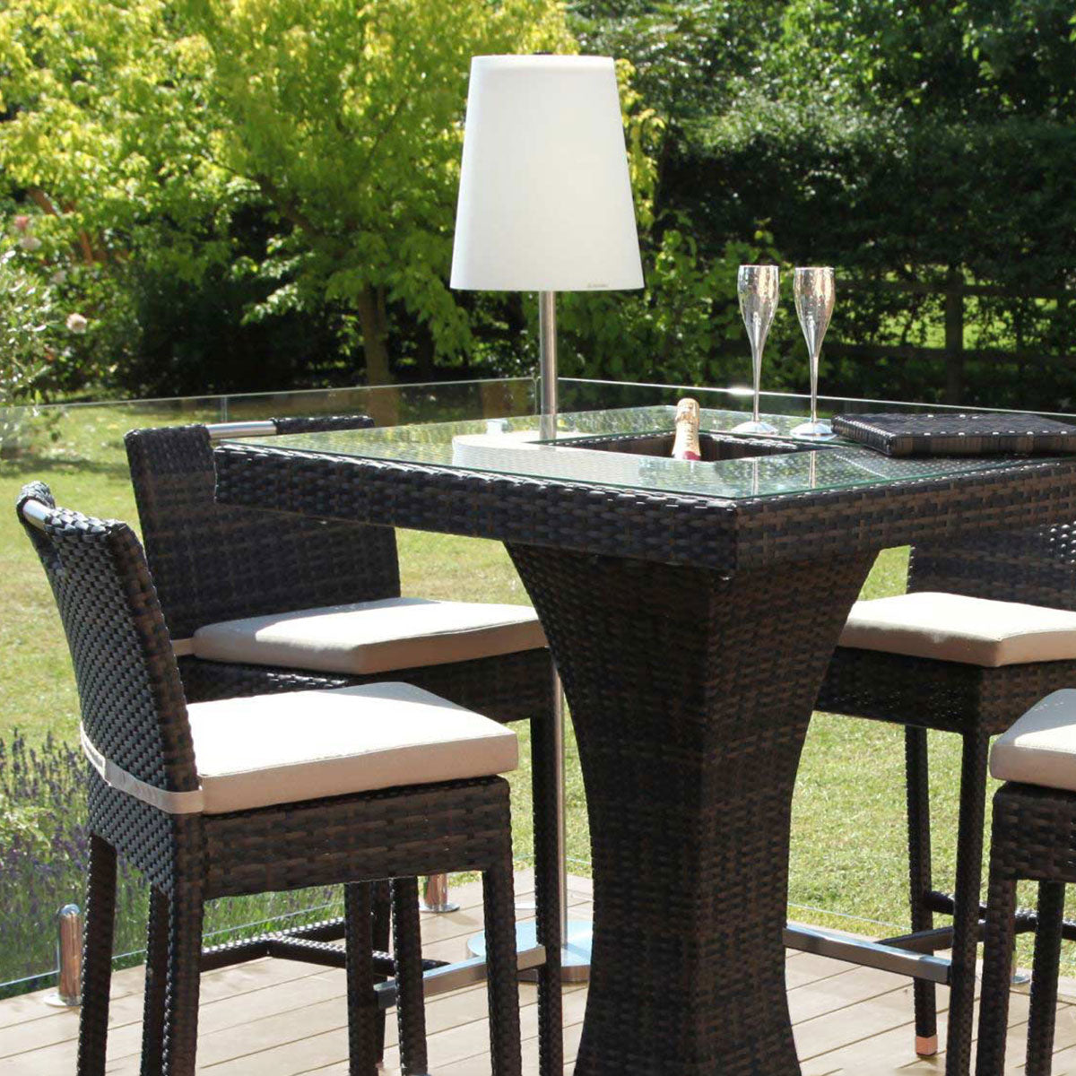 4 Seat Square Bar Set with Ice Bucket in Brown