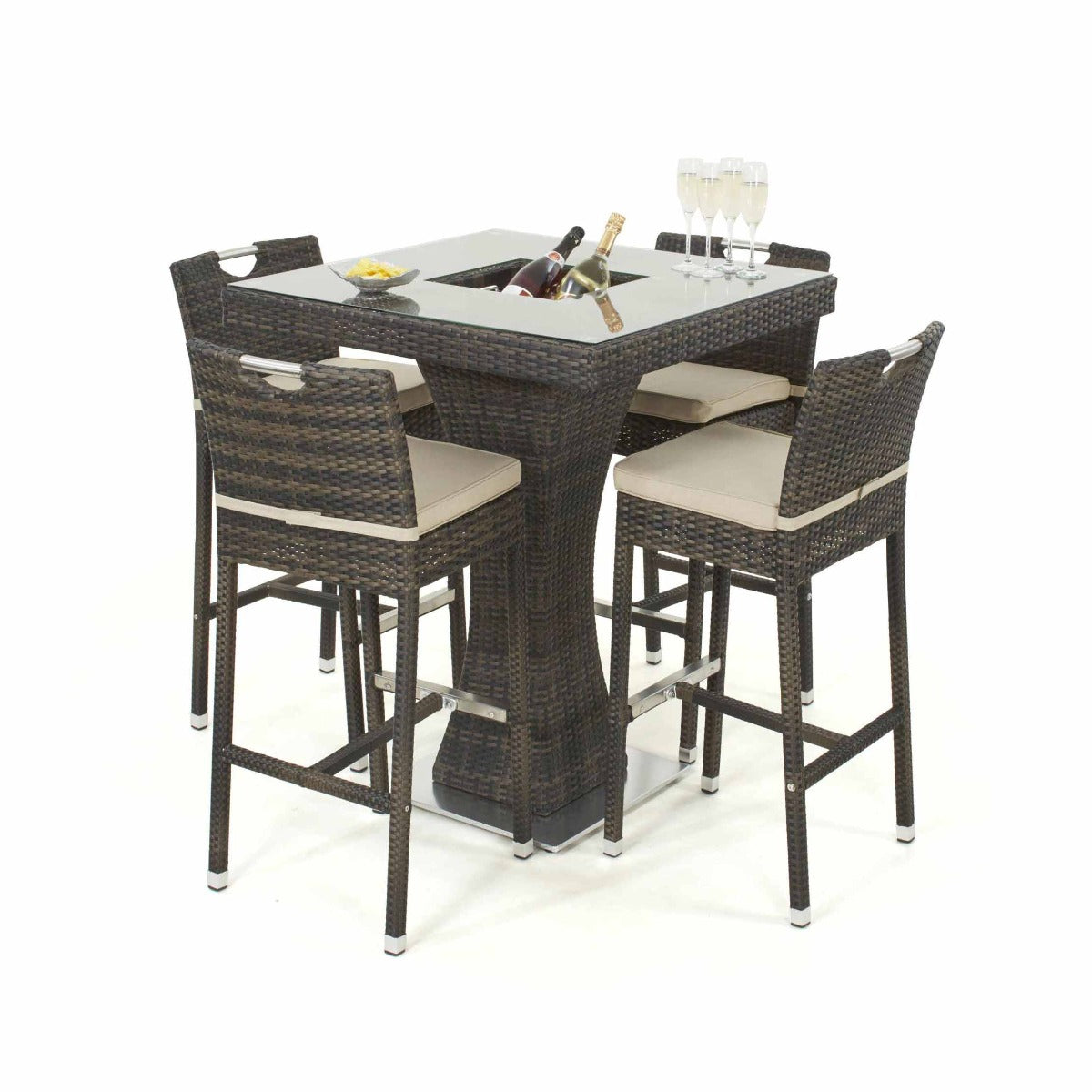 4 Seat Square Bar Set with Ice Bucket in Brown