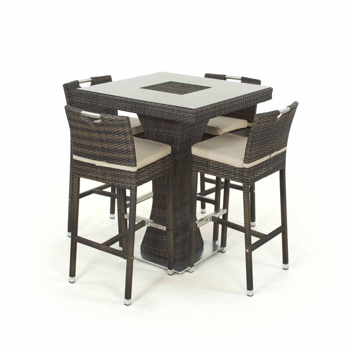 4 Seat Square Bar Set with Ice Bucket in Brown