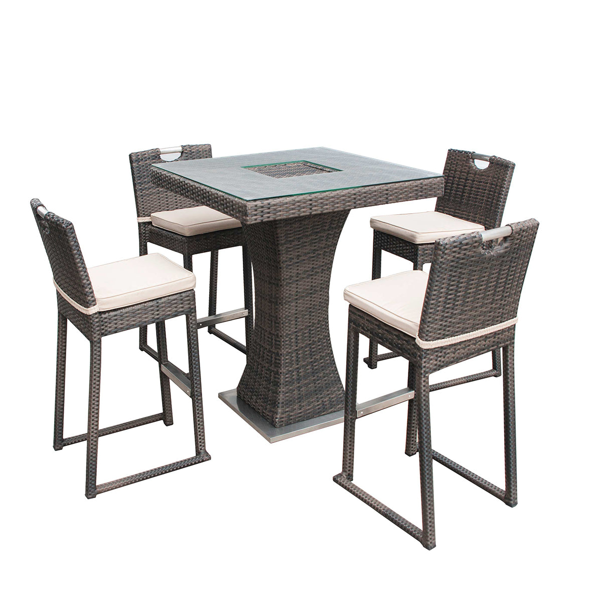 4 Seat Square Bar Set with Ice Bucket in Brown