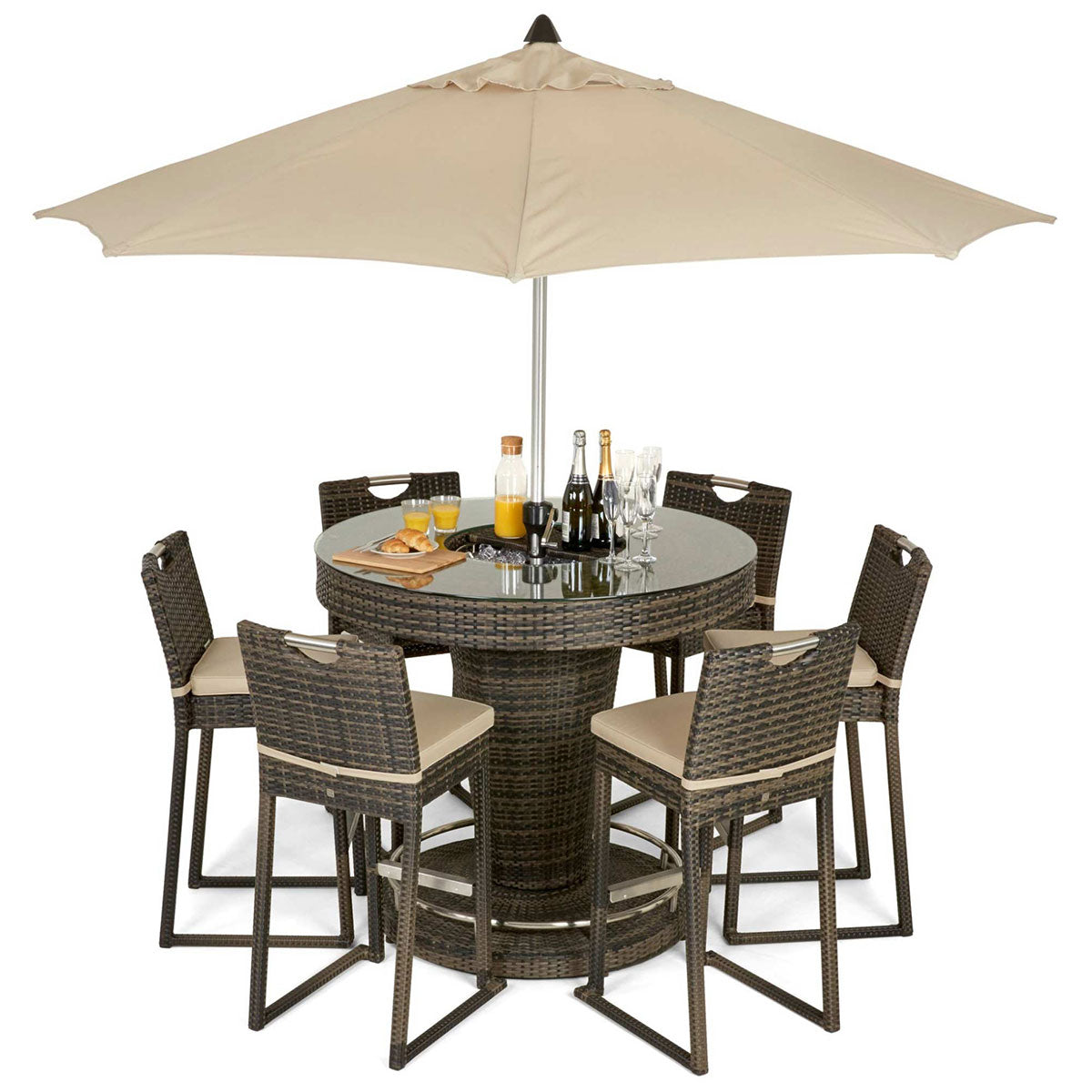 6 Seat Bar Set with Ice Bucket in Brown