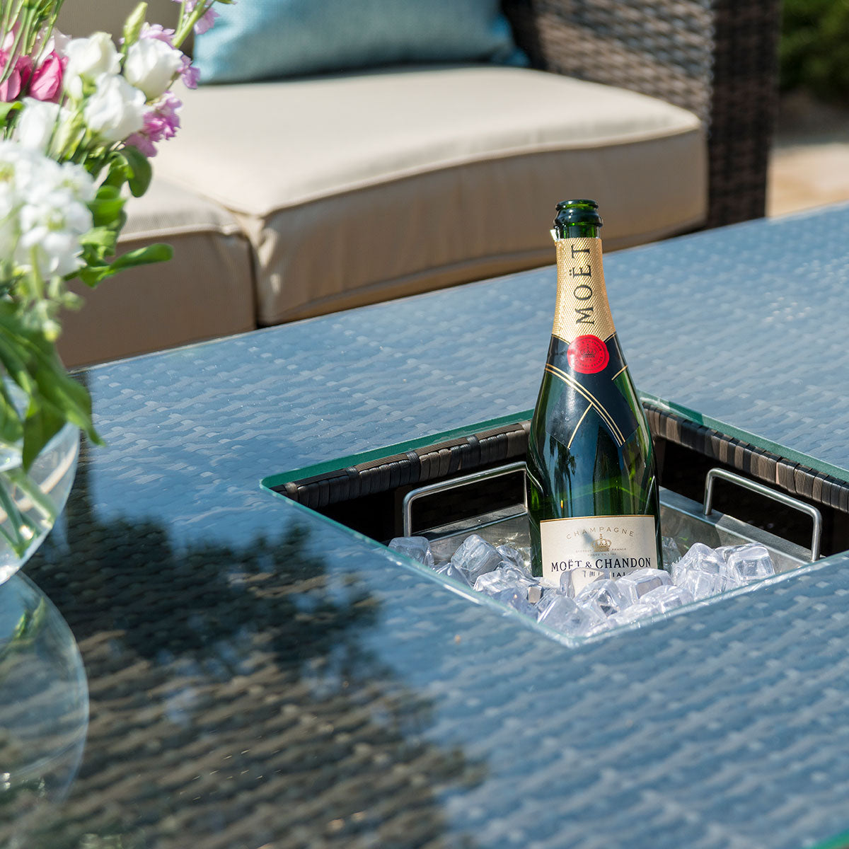 Rising Table with Ice Bucket in Brown