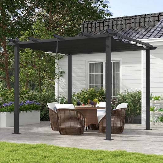 Outsunny 3 x 3m Aluminium Pergola with Retractable Roof in Dark Grey